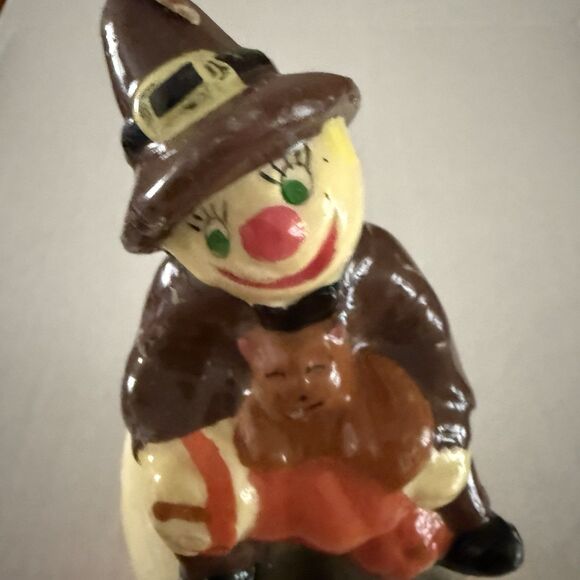 Vintage Halloween Vintage Candle Scarecrow Hold Teddy Bear On Skull Pumpkins NOS - Picture 3 of 8